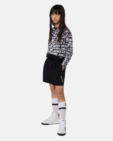 DKNY FELPA STAMPATA NERA E BIANCA IN COTONE PER RAGAZZA D62035M41 NEGRO