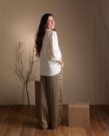 YERSE PANTALONI SATINATI GAMBA LARGA VITA ELASTICA 41826025 VERDE VERDE