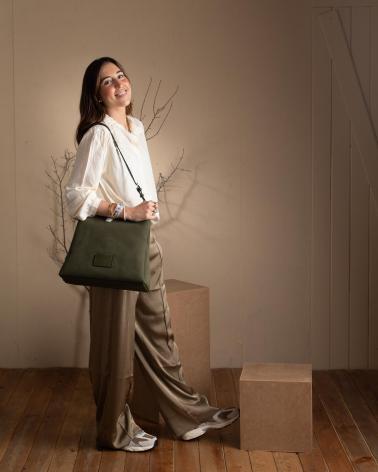 YERSE PANTALONI SATINATI GAMBA LARGA VITA ELASTICA 41826025 VERDE VERDE