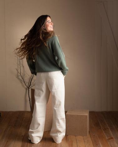YERSE MAGLIONE PUNTO INGLESE LANA E COTONE 41560025 VERDE VERDE