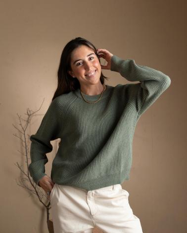 YERSE MAGLIONE PUNTO INGLESE LANA E COTONE 41560025 VERDE VERDE