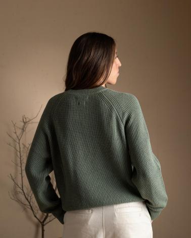 YERSE MAGLIONE PUNTO INGLESE LANA E COTONE 41560025 VERDE VERDE
