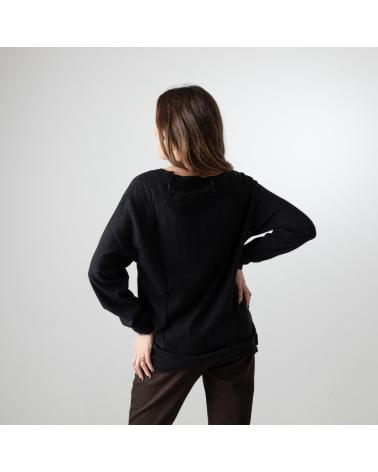 MAGLIONE NERO YERSE 41526037 CON SCOLLO A V IN COTONE BIOLOGICO NEGRO