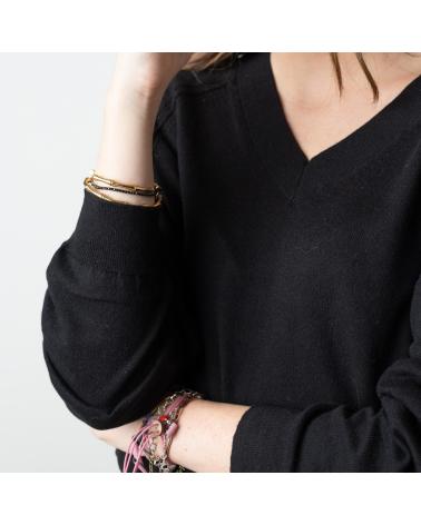 MAGLIONE NERO YERSE 41526037 CON SCOLLO A V IN COTONE BIOLOGICO NEGRO