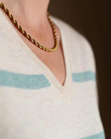 Accueil-YERSE---41503219---JERSEY-DE-RAYAS-CON-CUELLO-DE-PICO-100-ALGODON-VERDE