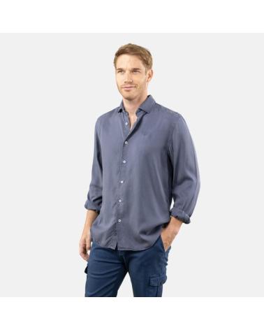 CAMICIA SCOTTA FOREST W24040541 A MANICHE LUNGHE CON COLLO ITALIANO BLU AZUL