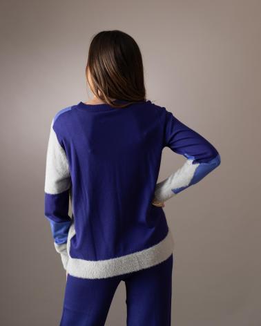 MAGLIONE WHY NOT COLLECTION W22401921 ONDE COMBINATO PELUCHE BLU AZUL