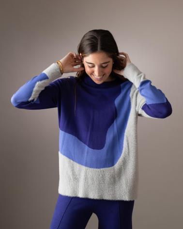 MAGLIONE WHY NOT COLLECTION W22401921 ONDE COMBINATO PELUCHE BLU AZUL