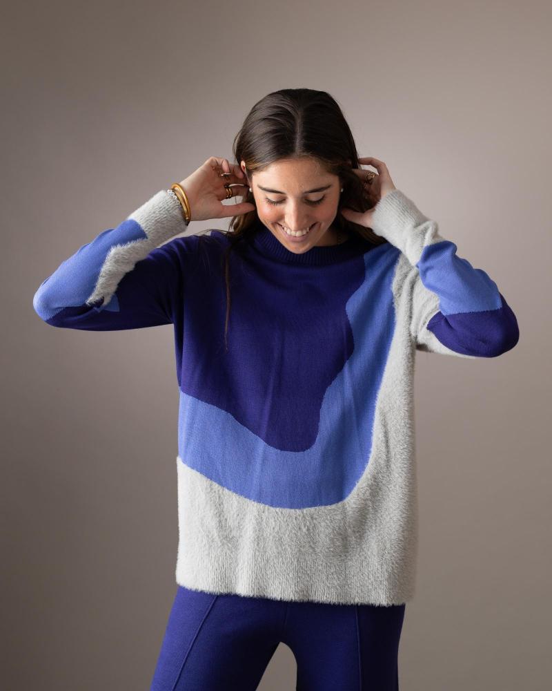MAGLIONE WHY NOT COLLECTION W22401921 ONDE COMBINATO PELUCHE BLU AZUL