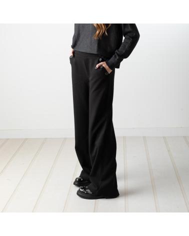 PANTALONI AMPI IN MAGLIA YERSE 41471037 NERI NEGRO