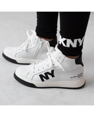 DKNY SNEAKERS SPORTIVE STIVALETTO IN PELLE BIANCHE - MODELLO D6090410P BLANCO