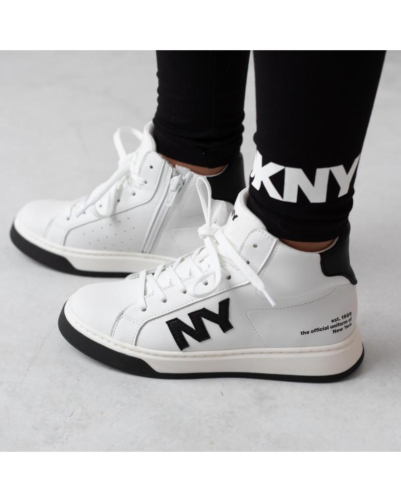 DKNY SNEAKERS SPORTIVE STIVALETTO IN PELLE BIANCHE - MODELLO D6090410P BLANCO