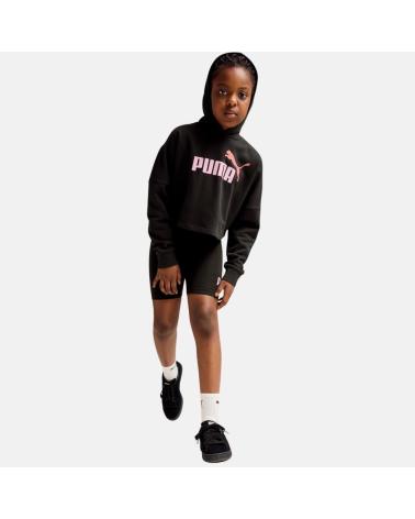 PUMA ESSENTIALS LOGO 671134-01 - FELPA CROPPED CON CAPPUCCIO NERA NEGRO
