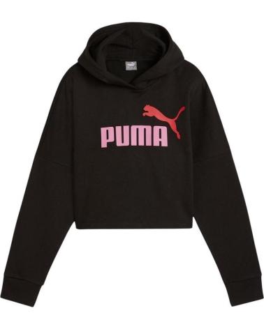 PUMA ESSENTIALS LOGO 671134-01 - FELPA CROPPED CON CAPPUCCIO NERA NEGRO