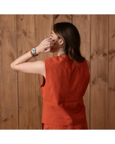 YERSE 40828 PINSTRIPE VEST IN ORANGE NARANJA