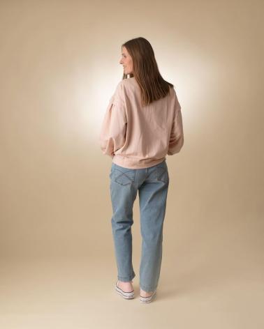 CAMISOLA YERSE 40323 DE MOLETÃO DE ALGODÃO COM GOLA HENLEY ROSA ROSA