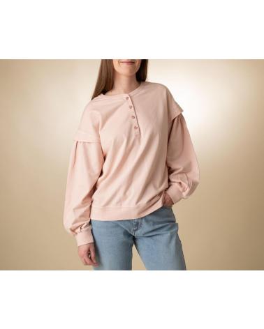 CAMISOLA YERSE 40323 DE MOLETÃO DE ALGODÃO COM GOLA HENLEY ROSA ROSA