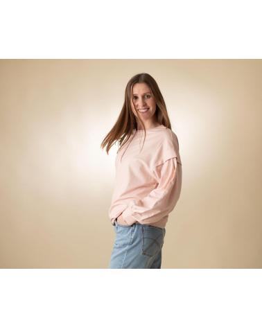 CAMISOLA YERSE 40323 DE MOLETÃO DE ALGODÃO COM GOLA HENLEY ROSA ROSA