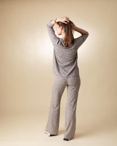 PANTALONE IN MAGLIA FLUIDA YERSE 40130113 MARRONE MARRóN