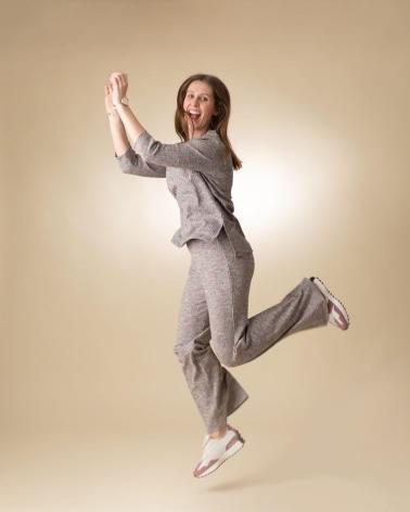 PANTALONE IN MAGLIA FLUIDA YERSE 40130113 MARRONE MARRóN