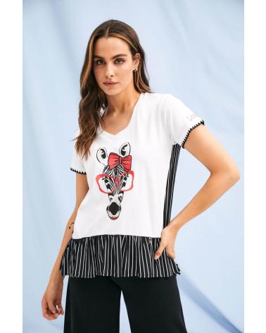 T-SHIRT LOLITAS 2219TP BRANCA COM ESTAMPADO E BAINHA PEPLUM BLANCO