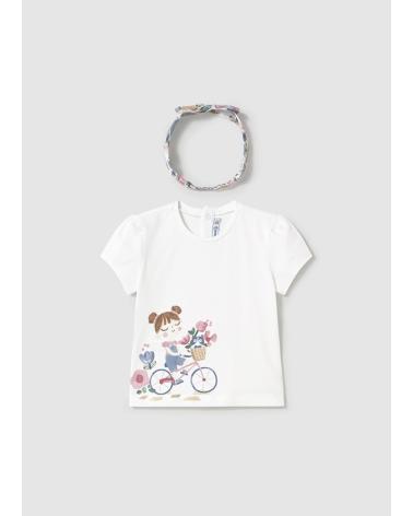 MAYORAL SHORT SLEEVE T-SHIRT AND HEADBAND SET WHITE FOR GIRL | REF. 1044-058 BLANCO