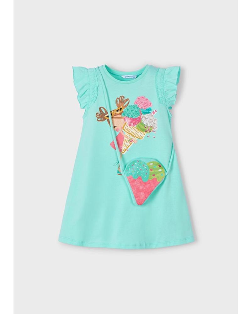 MAYORAL AQUA GREEN DRESS WITH POUCH MODEL 3940-010 VERDE