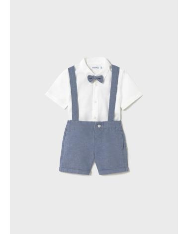 CONJUNTO DE VESTIR MAYORAL NIÑO BERMUDA CON TIRANTES 3 PIEZAS AZUL - MODELO 1250033 AZUL