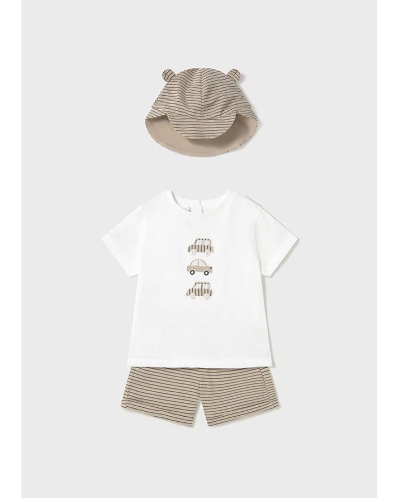CONJUNTO JARDINEIRA COM GORRO LONA BEGE MAYORAL - MODELO 1651015 BEIG