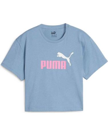 T-SHIRT CORTA PUMA LOGO CROPPED BLU CON LOGO ROSA MULTICOLOR