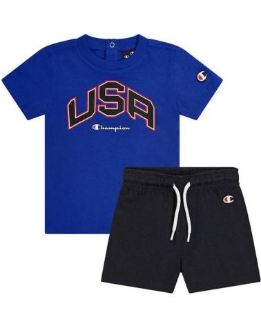 ENSEMBLE CHAMPION USA POUR BÉBÉ : T-SHIRT BLEU ET SHORT NOIR MULTICOLOR