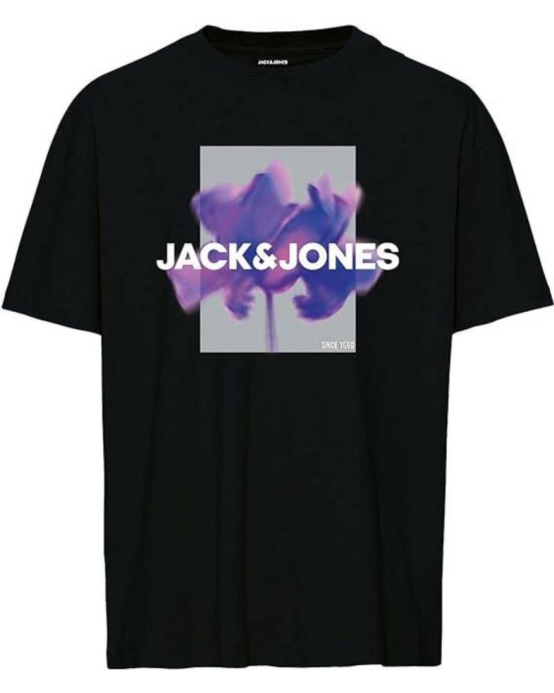 T-SHIRT JACK & JONES JCOFLORALS TEE SS CREW NECK FST NERA NEGRO