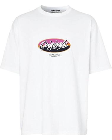 JACK & JONES T-SHIRT BLANC COL ROND IMPRIMÉ BLANCO