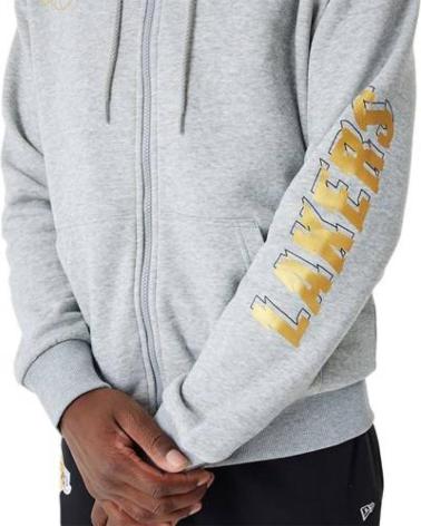 SUDADERA CON CAPUCHA NEW ERA LA LAKERS TEAM SCRIPT GRIS GRIS