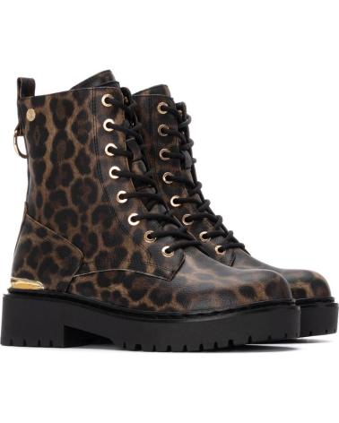 BOTAS MOTERAS XTI 144391 NEGRO CON ESTAMPADO LEOPARDO Y CIERRE DE CREMALLERA NEGRO