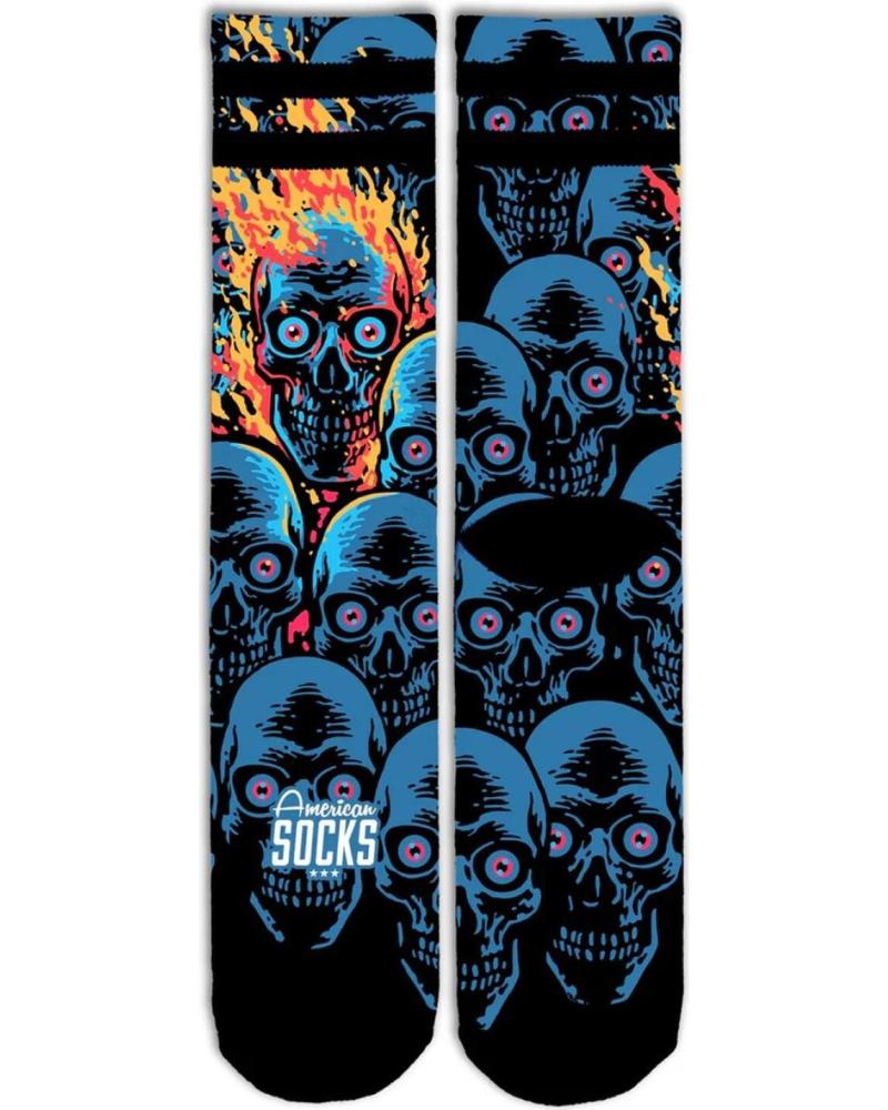 CALZE AMERICAN SOCKS KNUCKLEHEAD BLUE SKULLS ON FIRE AZUL