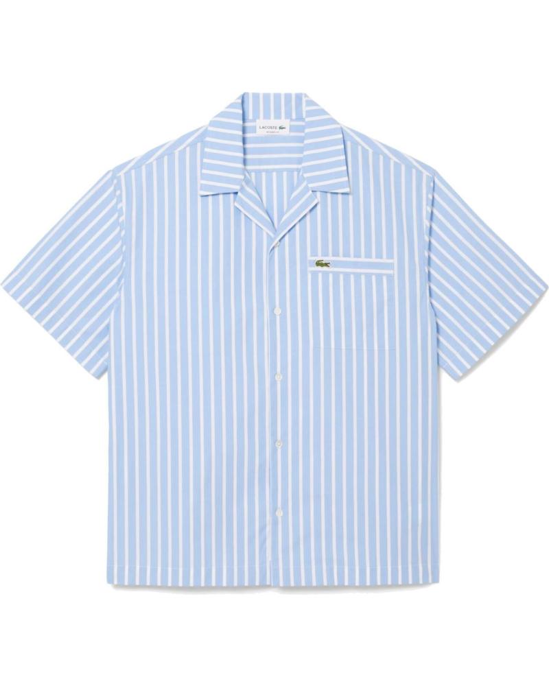 LACOSTE CAMICIA CASUAL MANICHE CORTE RIGHE BLU