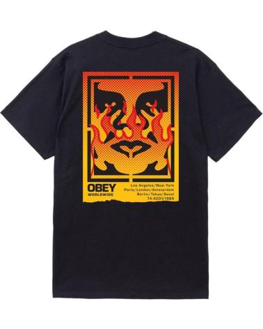 T-SHIRT OBEY ICON STENCIL FLAME NERA