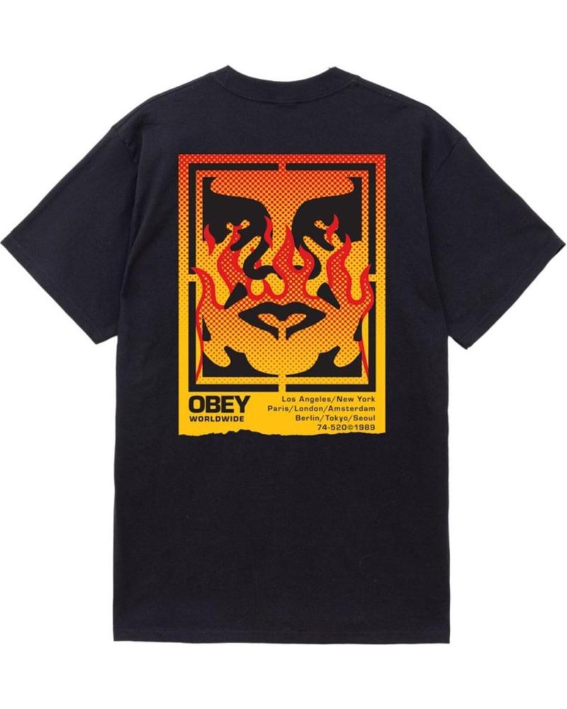 T-SHIRT OBEY ICON STENCIL FLAME NERA