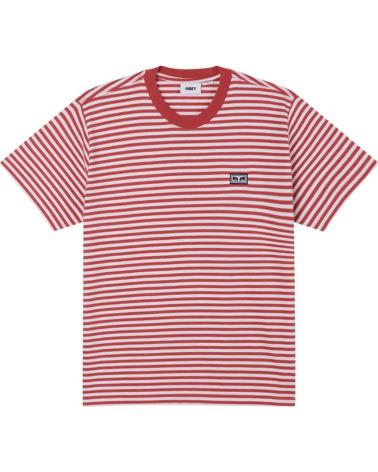 T-SHIRT TRICOTÉ OBEY KNIT ESTABLISHED WORKS EYES STRIPE SS MINERAL RED