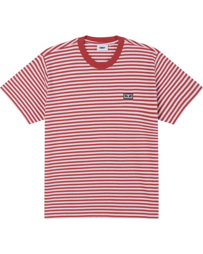 T-SHIRT TRICOTÉ OBEY KNIT ESTABLISHED WORKS EYES STRIPE SS MINERAL RED