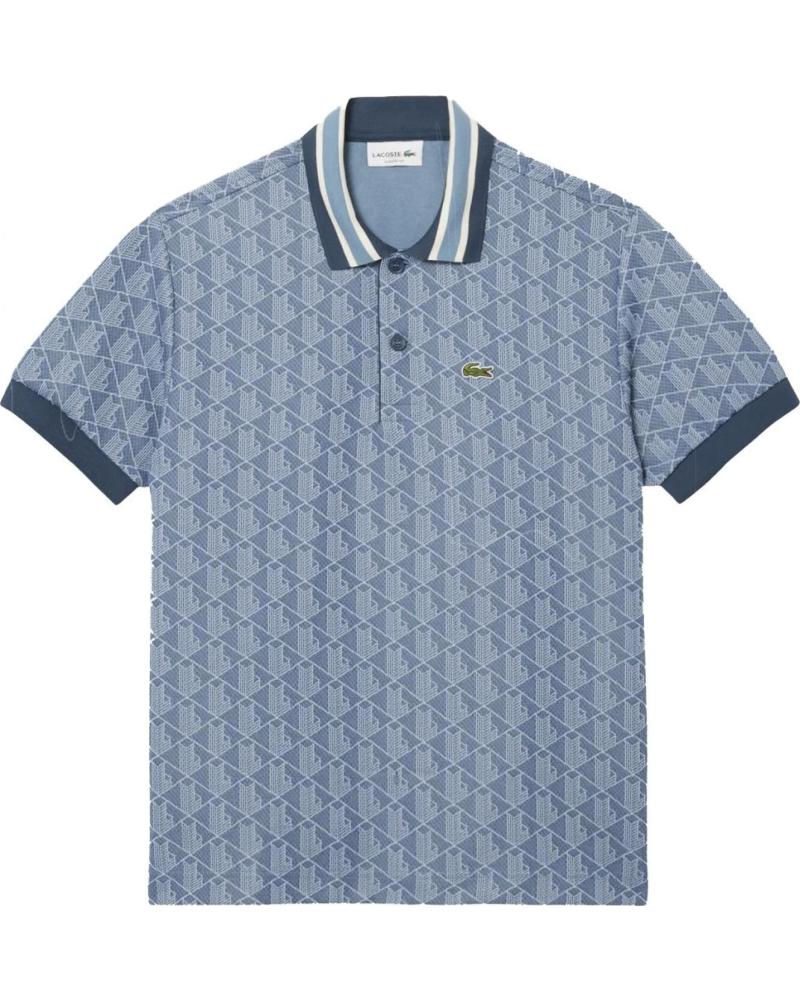 POLO LACOSTE IN JACQUARD CON MONOGRAMMA BLU