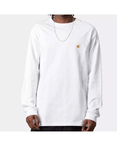 T-SHIRT MANICHE LUNGHE CARHARTT WIP CHASE BIANCA CON LOGO ORO