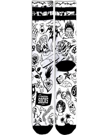 CALZE ALTE AMERICAN SOCKS CON STAMPA GRAFICA DOODLE BIANCO E NERO BLANCO