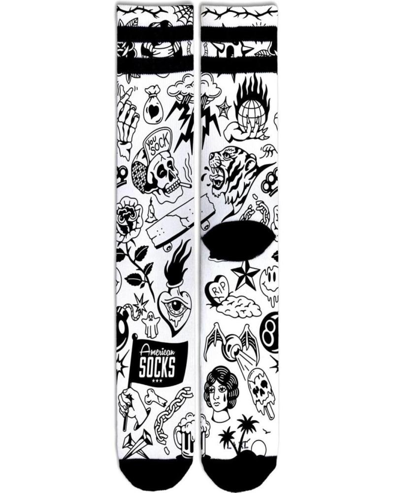 CALZE ALTE AMERICAN SOCKS CON STAMPA GRAFICA DOODLE BIANCO E NERO BLANCO