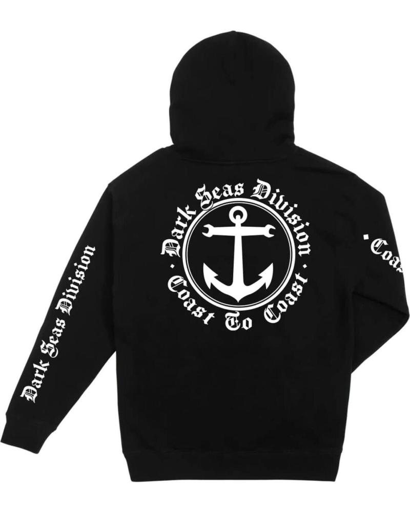 DARK SEAS TRADITIONAL PULLOVER FLEECE - BLACK HOODED SWEATSHIRT