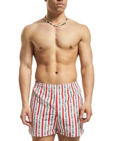 KARL KANI BANADOR SMALL SIGNATURE LOGO STRIPE BOARDSHORTS RED-OFF WHIT