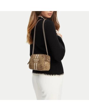 SAC BANDOULIÈRE GUESS HWOS96 72140 MARRON AVEC MONOGRAMME ET CHAÎNE DORÉE LTL
