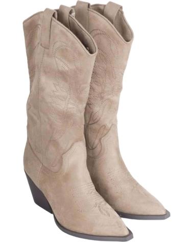 BOTAS COWBOY DE MULHER ABBACINO EM CAMURÇA BEGE ESTILO WESTERN BEIGE
