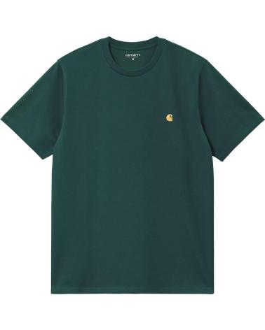 T-SHIRT CARHARTT WIP S/S CHASE VERDE SCURO CON LOGO ORO NAN
